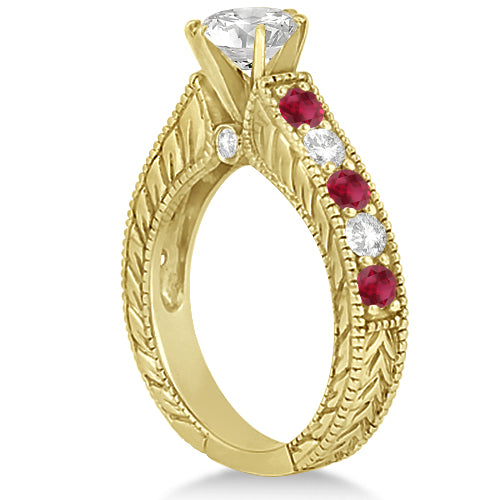 Antique Diamond & Ruby Bridal Ring Set in 14k Yellow Gold (2.75ct)