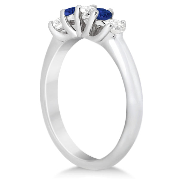 Five Stone Diamond and Sapphire Bridal Ring Set 14k White Gold (1.10ct)