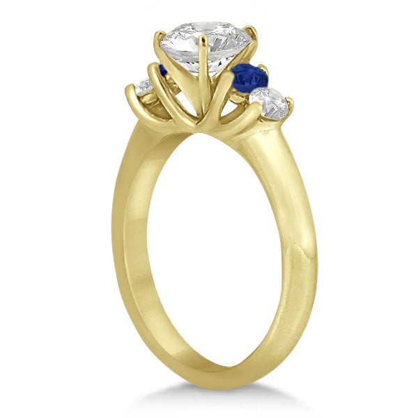 Five Stone Diamond and Sapphire Bridal Ring Set 14k Yellow Gold (1.10ct)