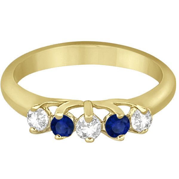 Five Stone Diamond and Sapphire Wedding Band 18kt Yellow Gold (0.60ct)