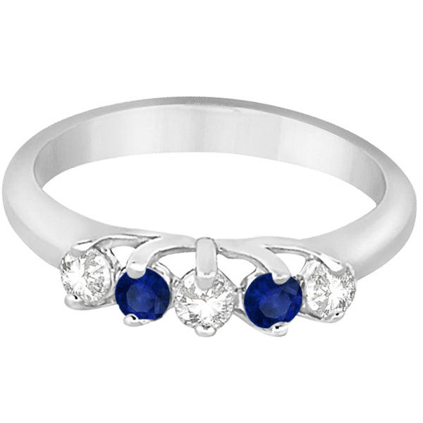 Five Stone Diamond and Sapphire Wedding Band Platinum (0.60ct)