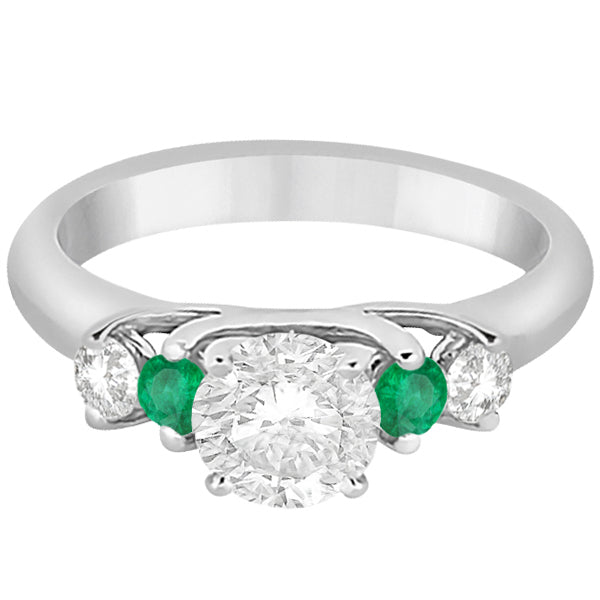 Five Stone Diamond and Emerald Engagement Ring 14k White Gold (0.44ct)