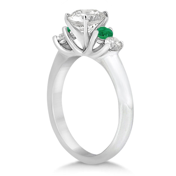 Five Stone Diamond and Emerald Bridal Ring Set 14k White Gold (0.98ct)