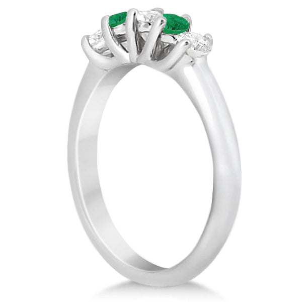 Five Stone Diamond and Emerald Bridal Ring Set 14k White Gold (0.98ct)