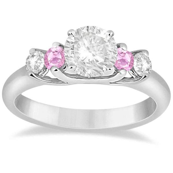 Five Stone Diamond & Pink Sapphire Bridal Ring Set 14k Wht Gold, 1.10ct