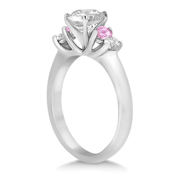 Five Stone Diamond & Pink Sapphire Bridal Ring Set 14k Wht Gold, 1.10ct
