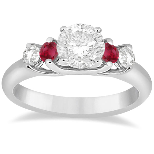 Five Stone Diamond and Ruby Engagement Ring 14k White Gold (0.50ct)