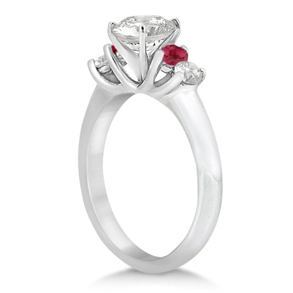 Five Stone Diamond and Ruby Bridal Ring Set 14k White Gold (1.10ct)