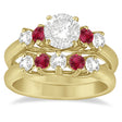 Five Stone Diamond and Ruby Bridal Ring Set 18k Yellow Gold (1.10ct)