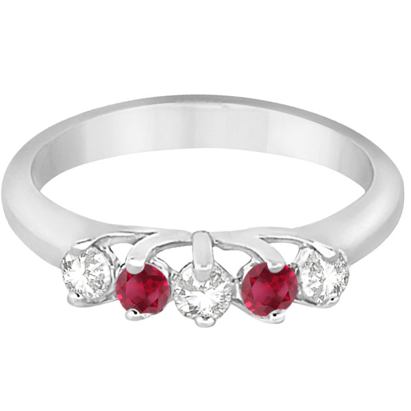 Five Stone Diamond and Ruby Wedding Band 18kt White Gold (0.60ct)