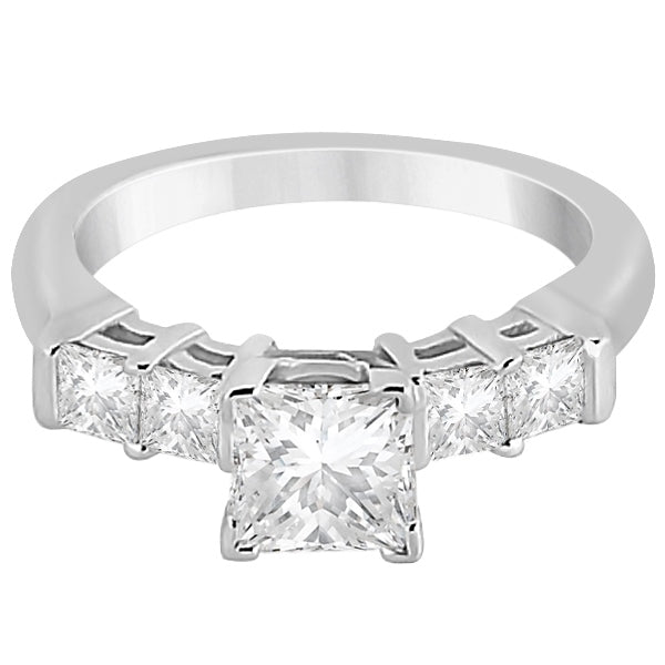 5 Stone Princess Cut Diamond Engagement Ring 14K White Gold (0.40ct)