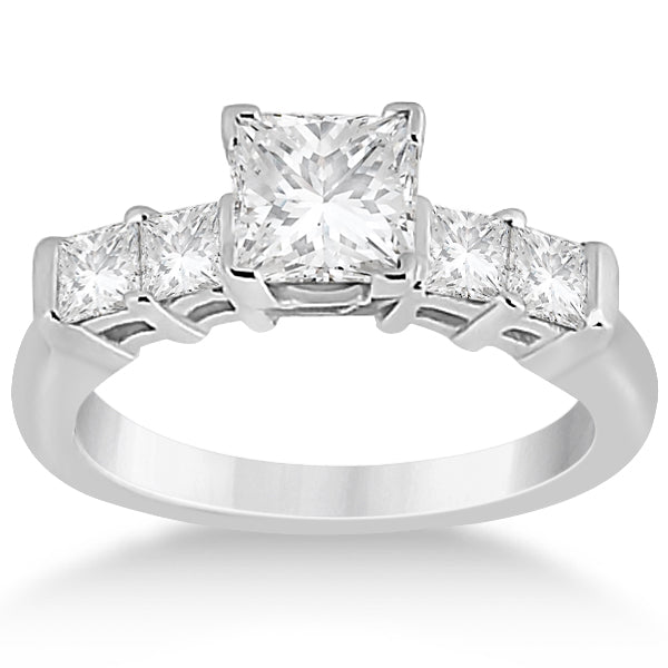 5 Stone Princess Cut Diamond Engagement Ring 18k White Gold (0.40ct)