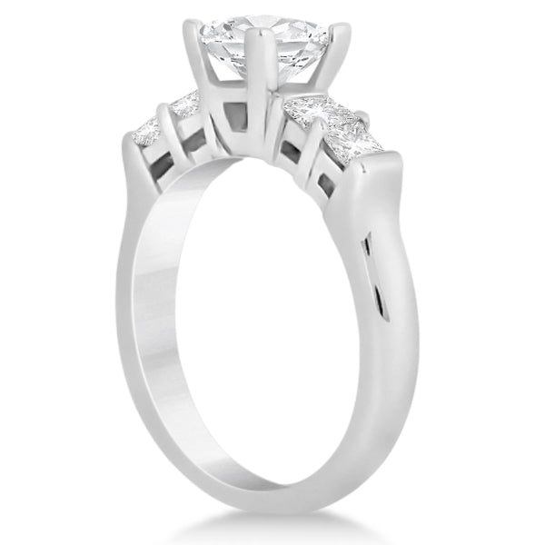 Five Stone Princess Cut Diamond Bridal Set 14K White Gold (0.90ct)