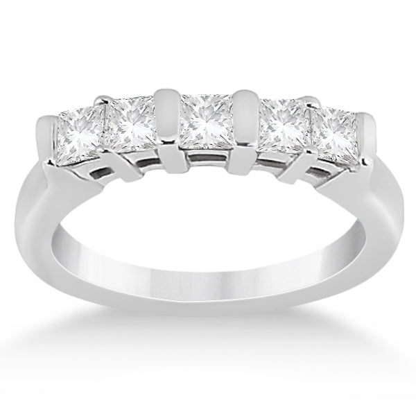 Five Stone Princess Cut Diamond Bridal Set 14K White Gold (0.90ct)