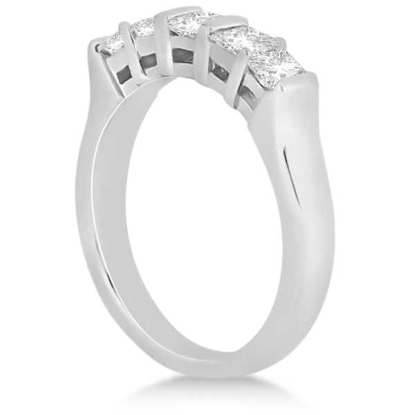 Five Stone Princess Cut Diamond Bridal Set 14K White Gold (0.90ct)