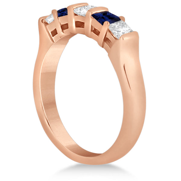 5 Stone Diamond & Blue Sapphire Bridal Set 14K Rose Gold 1.02ct
