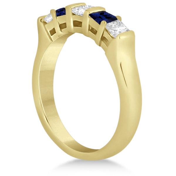 5 Stone Diamond & Blue Sapphire Bridal Set 14K Yellow Gold 1.02ct