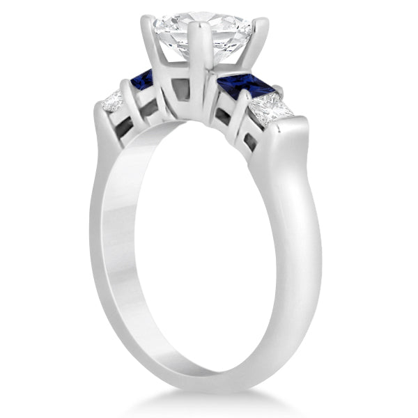 5 Stone Diamond & Blue Sapphire Bridal Set Platinum 1.02ct
