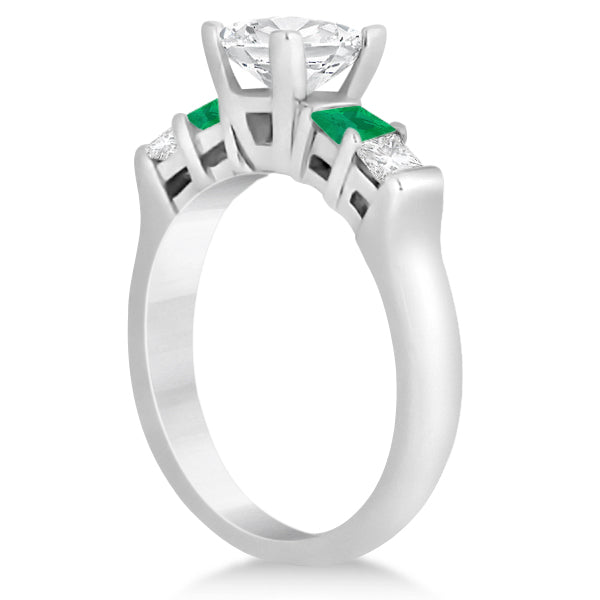 5 Stone Diamond & Green Emerald Bridal Ring Set 18k White Gold 1.02ct