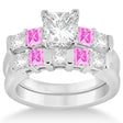 5 Stone Diamond & Pink Sapphire Bridal Set 14K White Gold 1.02ct