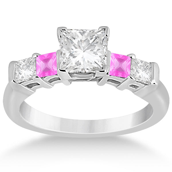 5 Stone Diamond & Pink Sapphire Bridal Set 14K White Gold 1.02ct