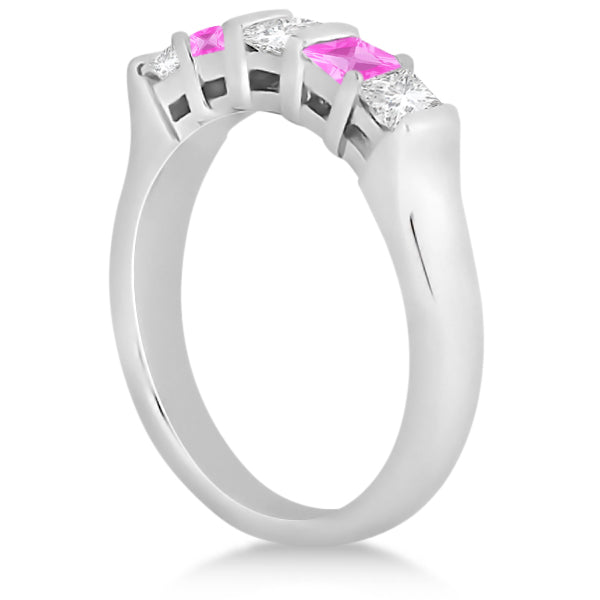 5 Stone Diamond & Pink Sapphire Bridal Set 18k White Gold 1.02ct