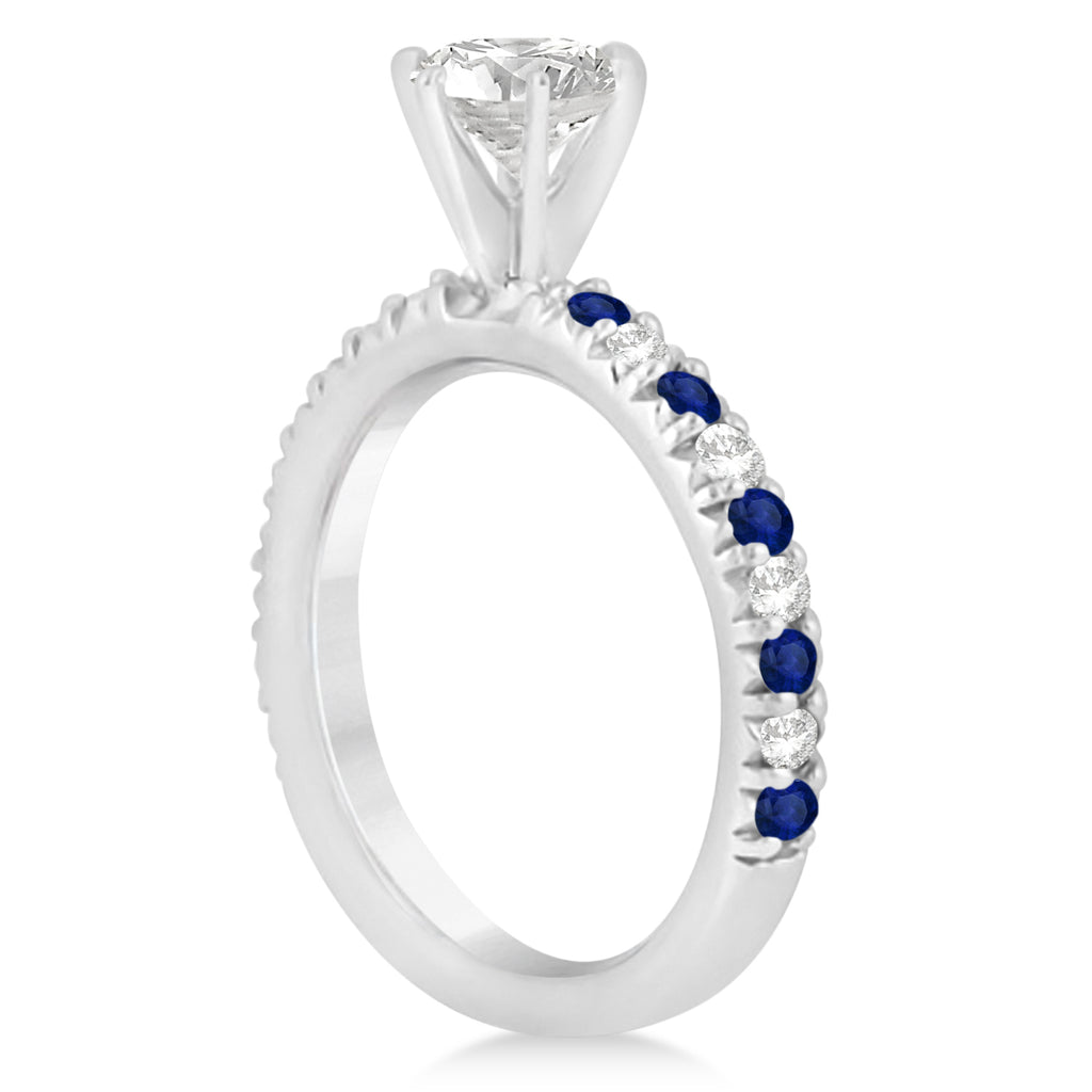 Blue Sapphire & Diamond Bridal Set Setting 14k White Gold 1.14ct