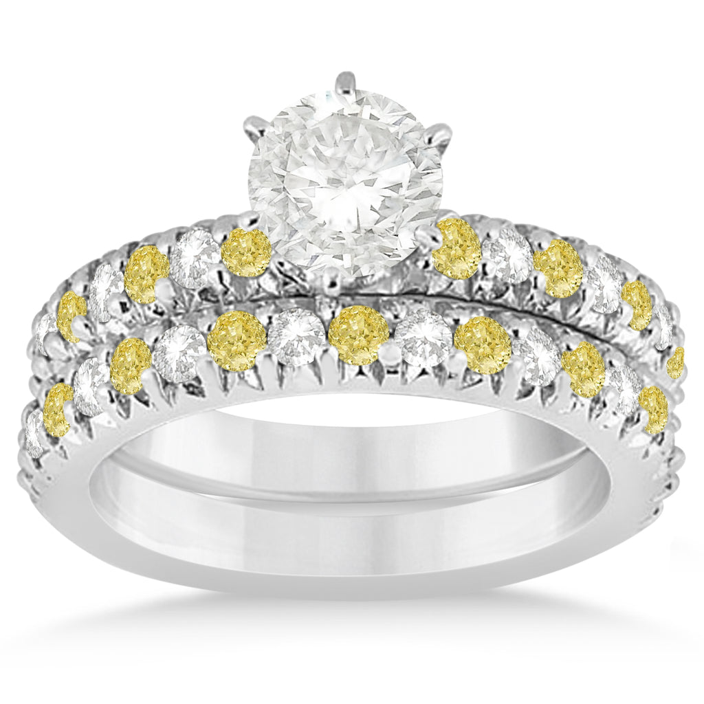 Yellow Diamond & Diamond Bridal Set Setting 14k White Gold 1.14ct