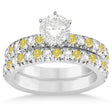 Yellow Diamond & Diamond Bridal Set Setting 18k White Gold 1.14ct