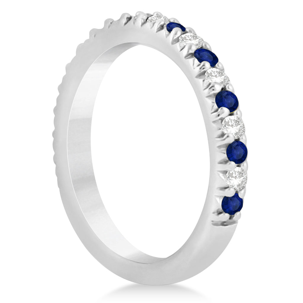 Blue Sapphire & Diamond Accented Wedding Band 18k White Gold 0.60ct