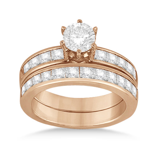 Princess Diamond Engagement Ring & Bridal Set 18k Rose Gold (1.10ct)