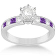 Channel Amethyst & Diamond Engagement Ring 14k White Gold (0.60ct)