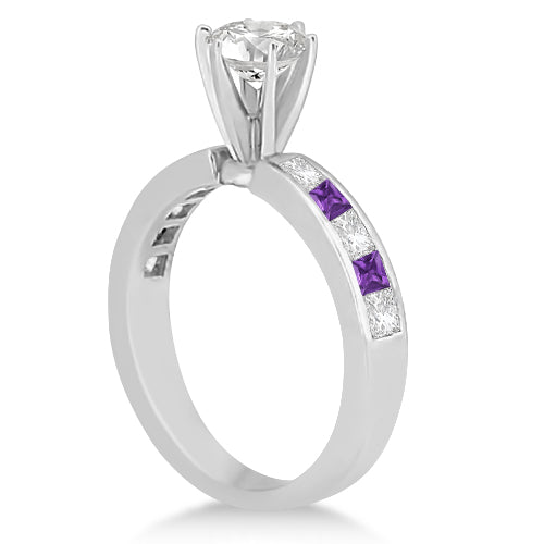 Channel Amethyst & Diamond Bridal Set 14k White Gold (1.30ct)