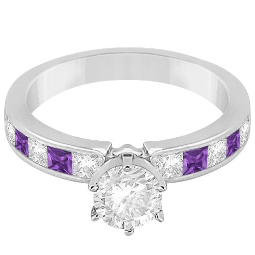 Channel Amethyst & Diamond Bridal Set 14k White Gold (1.30ct)