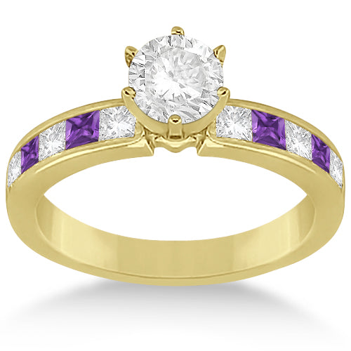 Channel Amethyst & Diamond Bridal Set 14k Yellow Gold (1.30ct)