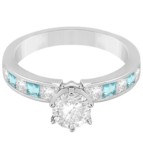 Channel Aquamarine & Diamond Bridal Set 14k White Gold (1.30ct)