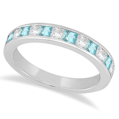 Channel Aquamarine & Diamond Bridal Set 14k White Gold (1.30ct)