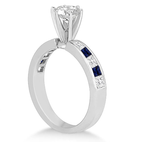 Channel Blue Sapphire & Diamond Engagement Ring 14k White Gold (0.60ct)