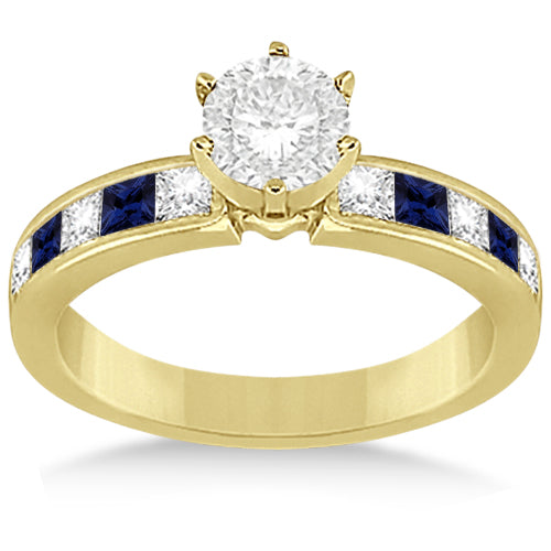 Channel Blue Sapphire & Diamond Engagement Ring 14k Yellow Gold (0.60ct)