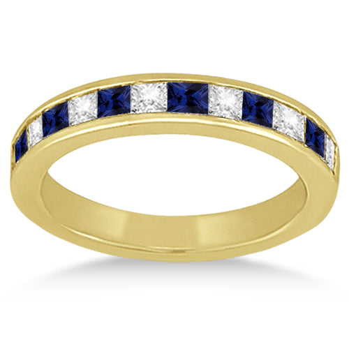 Channel Blue Sapphire & Diamond Wedding Ring 18k Yellow Gold (0.70ct)