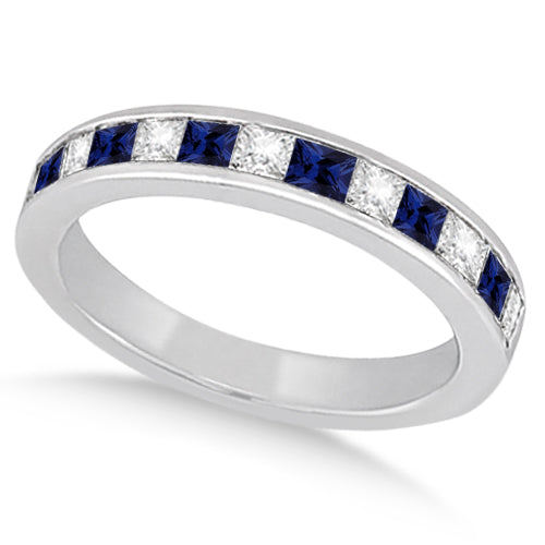 Channel Blue Sapphire & Diamond Wedding Ring Platinum (0.70ct)