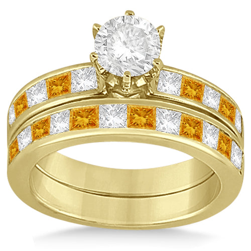 Channel Citrine & Diamond Bridal Set 14k Yellow Gold (1.30ct)