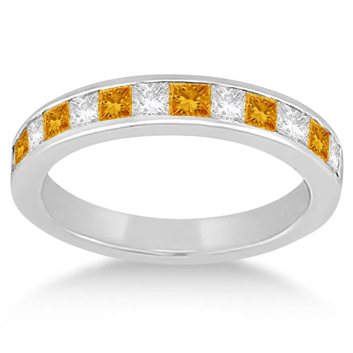 Channel Citrine & Diamond Wedding Ring 14k White Gold (0.70ct)