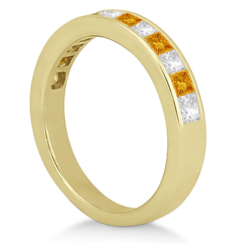 Channel Citrine & Diamond Wedding Ring 14k Yellow Gold (0.70ct)