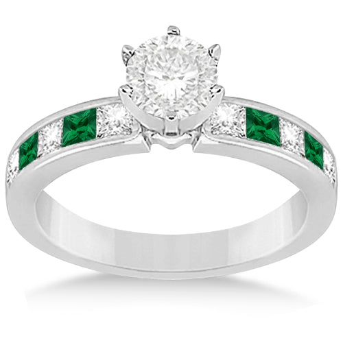 Channel Emerald & Diamond Engagement Ring 14k White Gold (0.50ct)
