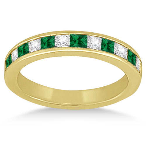 Channel Emerald & Diamond Bridal Set 14k Yellow Gold (1.10ct)