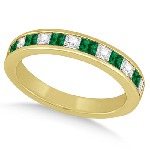 Channel Emerald & Diamond Bridal Set 14k Yellow Gold (1.10ct)