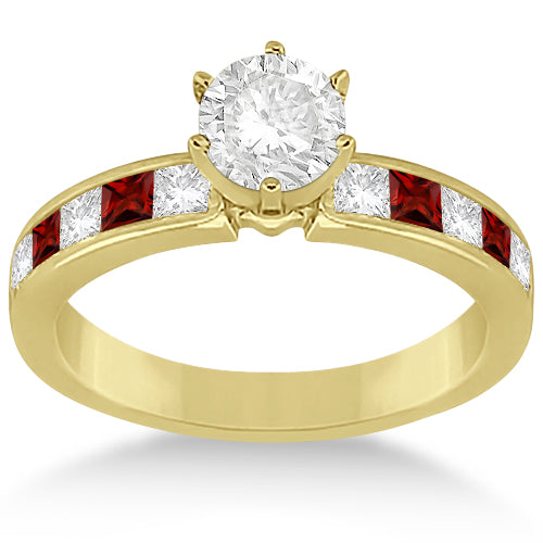 Channel Garnet & Diamond Engagement Ring 14k Yellow Gold (0.60ct)