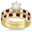 Channel Garnet & Diamond Bridal Set 14k Yellow Gold (1.30ct)