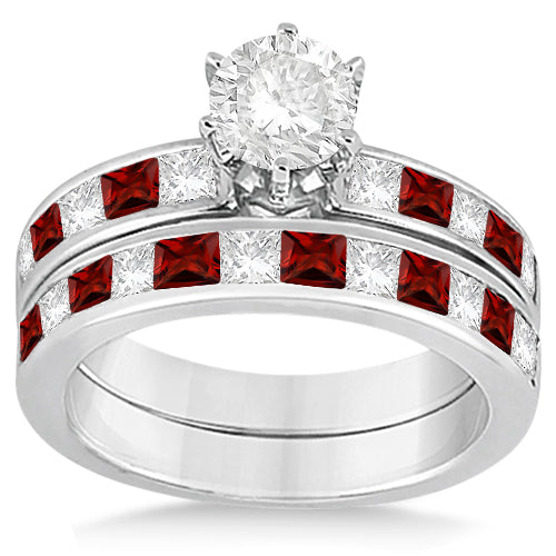 Channel Garnet & Diamond Bridal Set 18k White Gold (1.30ct)